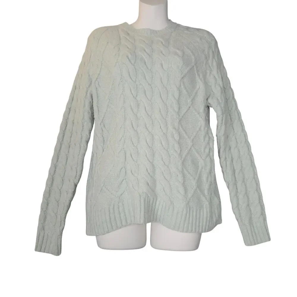 Rachel Zoe Womens Medium Fisherman‎ Sweater Mint Green Lightweight Cable knit